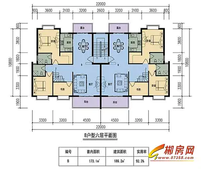 盛世·翠庭B户型六层平面图