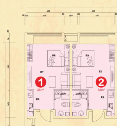 美美世界城市商业广场H栋38㎡户型