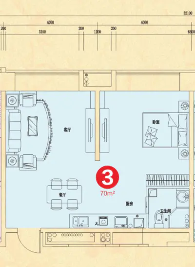 美美世界城市商业广场H栋70㎡户型