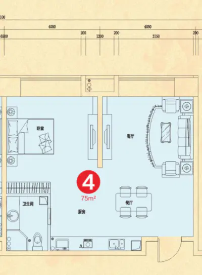 美美世界城市商业广场H栋75㎡户型